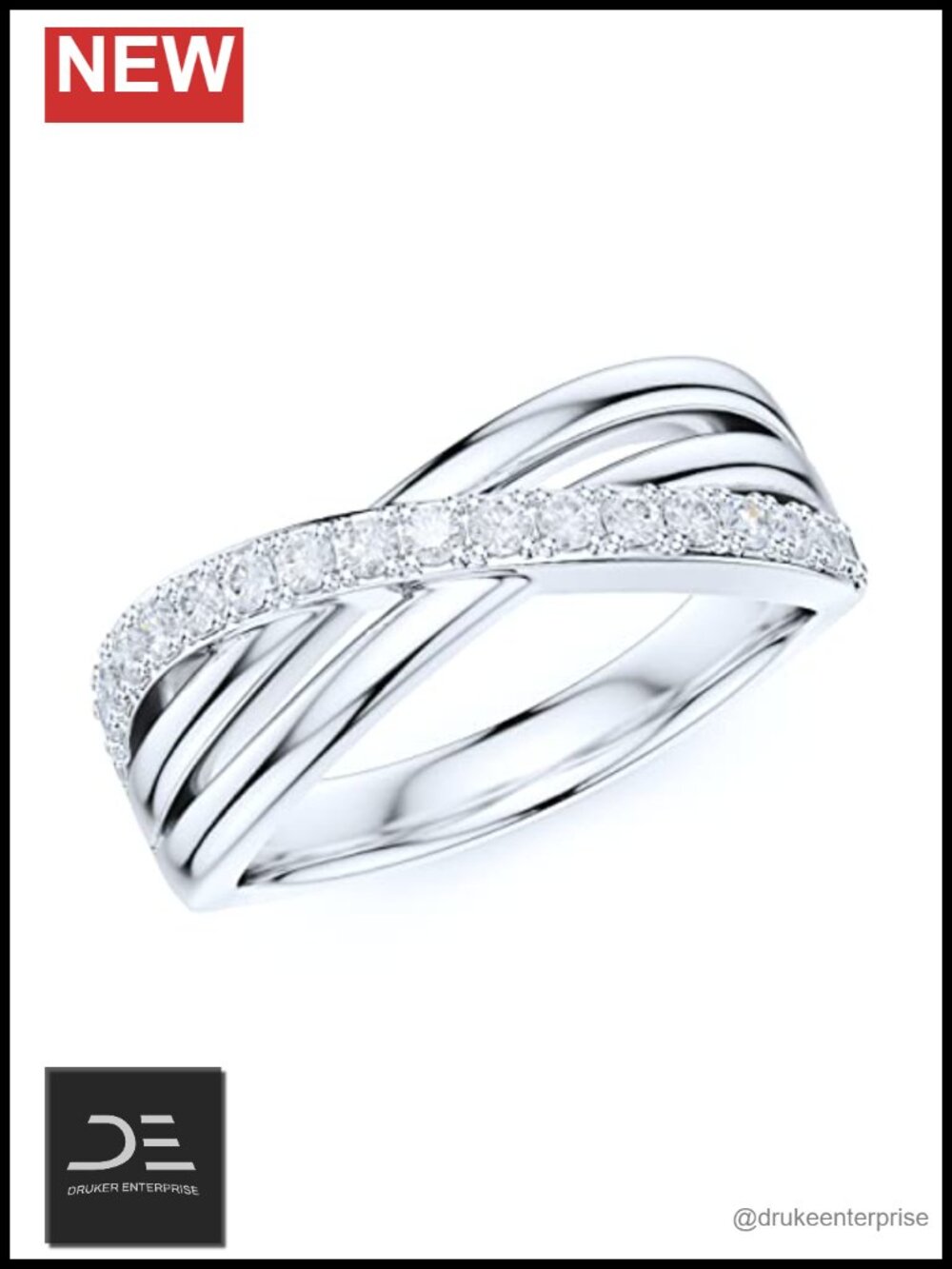 Sterling Silver Cross Split Shank Ring Simulated Diamond Pave 925